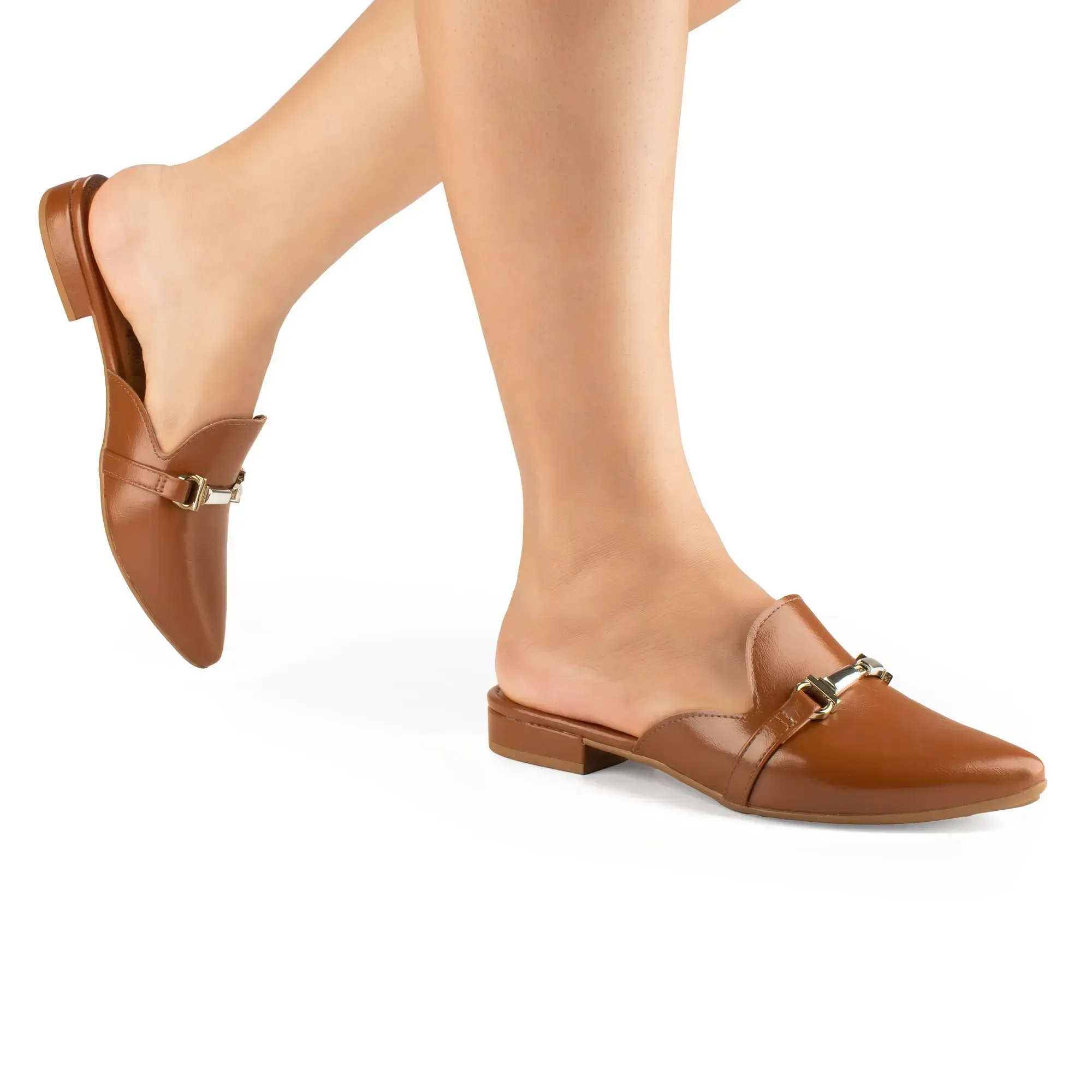 Mule Mississipi feminino caramelo vista lateral mostrando design e detalhes